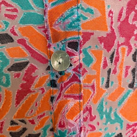 Choices Colorful Mesh-Linen Blend Button Front Roll Tab Top Sz S 102A - Picture 7 of 10